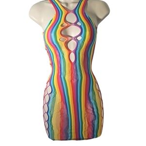 Handcrafted Fishnet Swim Cover Up Rainbow Pride Dress One Size
